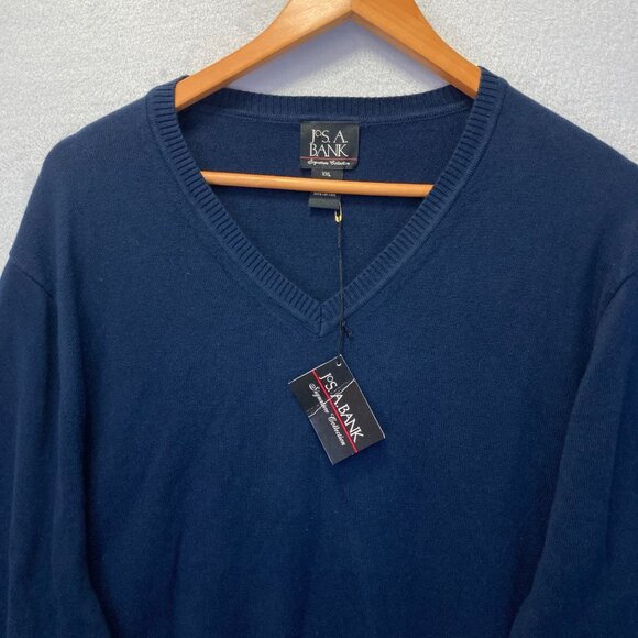 NWT Jos. A. Bank Signature Pima Cotton Sweater Mens 2XL Navy Blue V-Neck XXL - Picture 2 of 11